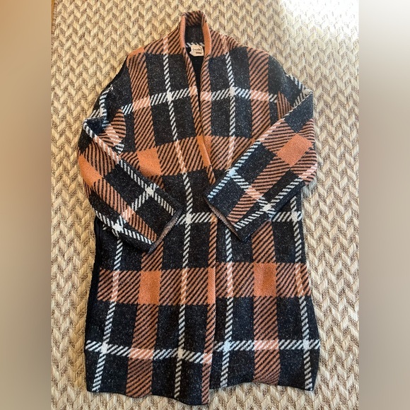 (nude) Cardigan Jacket - Women's Large Orange Black EUC - Plaid Sweater Knit - Picture 8 of 13